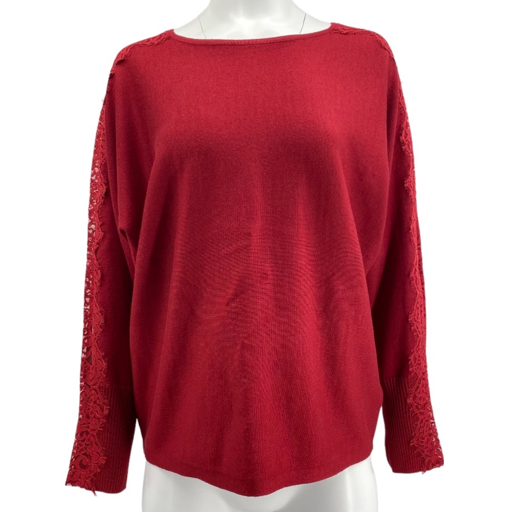 NWT Anthropologie Cable & Gauge Red Wine Dolman Sleeve Lace Sweater Top L